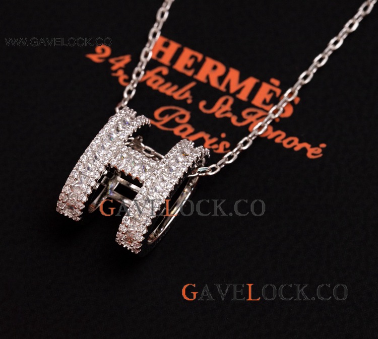 Fashion Style Copy Hermes Diamond H Chain Necklace